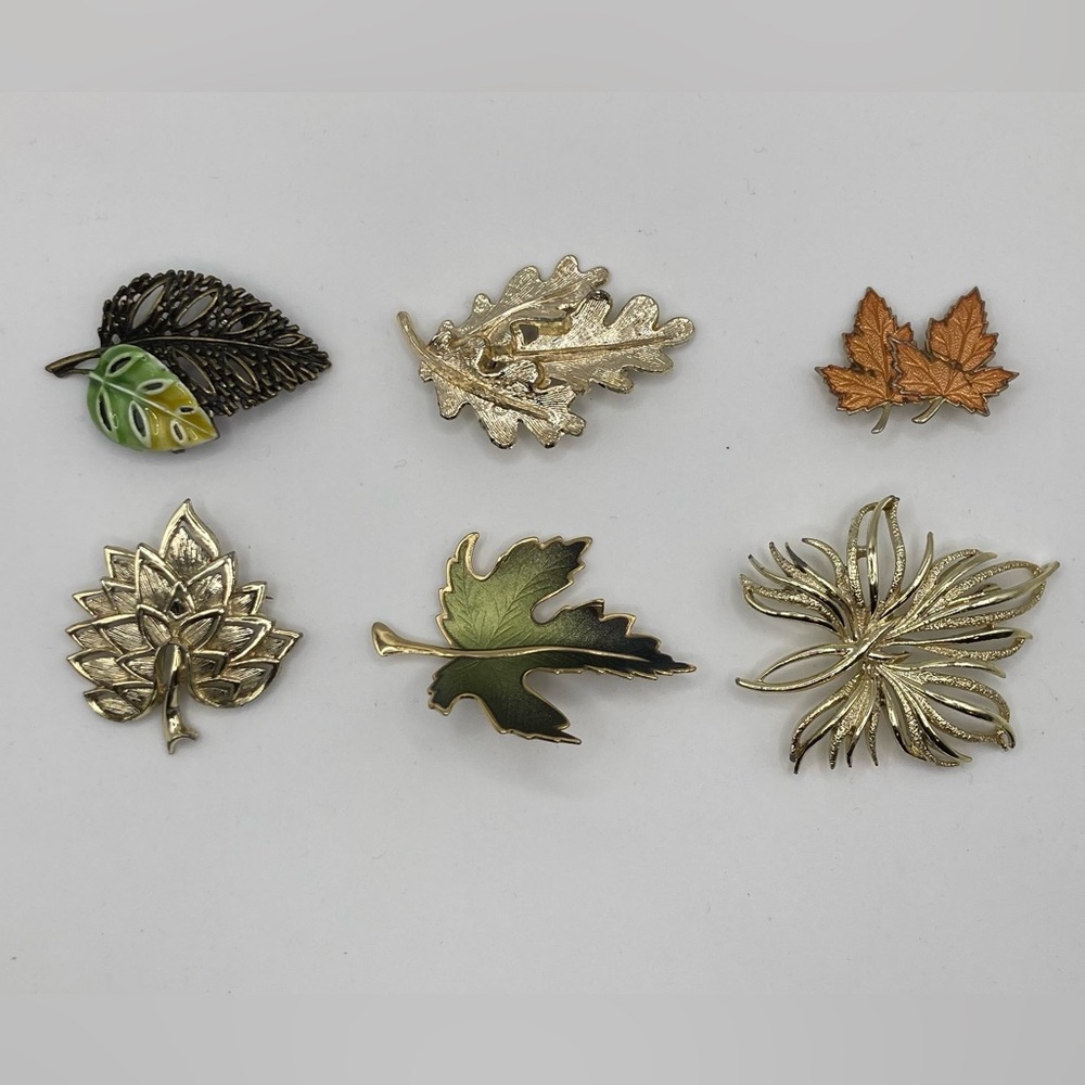 Lot of 6 Leaf Nature Inspired Brooches